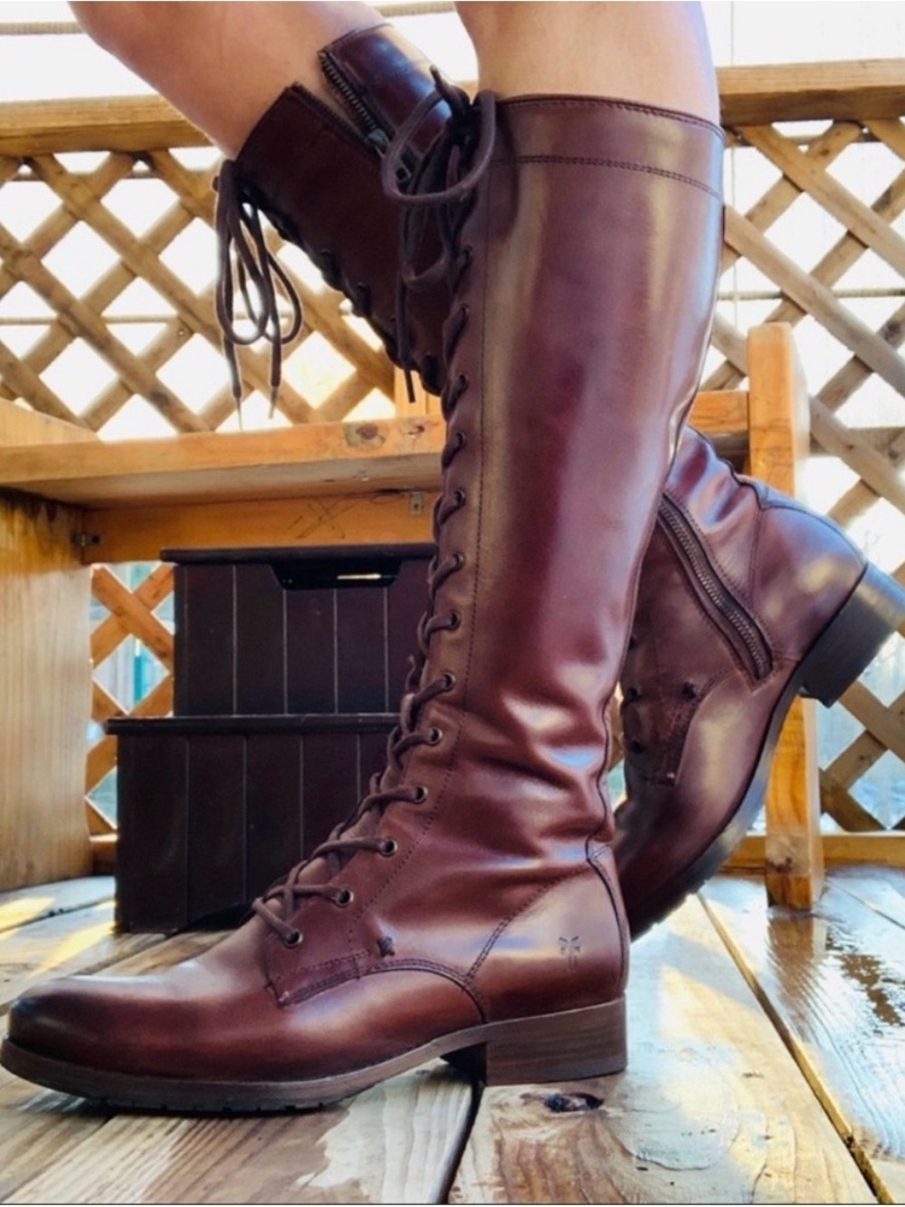 Frye 8.5 Tall Lace Up Melissa Combat Boots